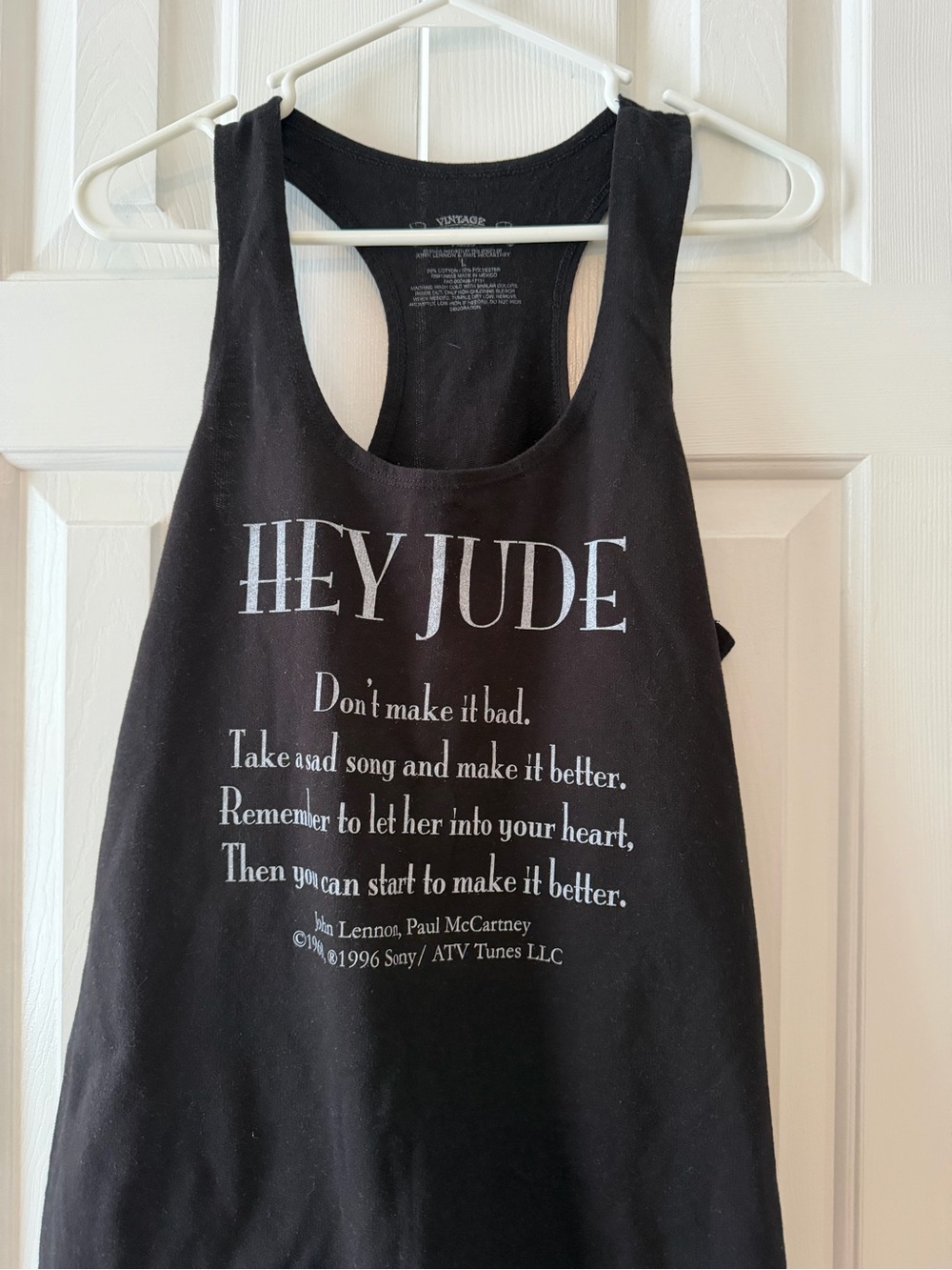 HEY JUDE Black Graphic Tank Top with Lyric Print